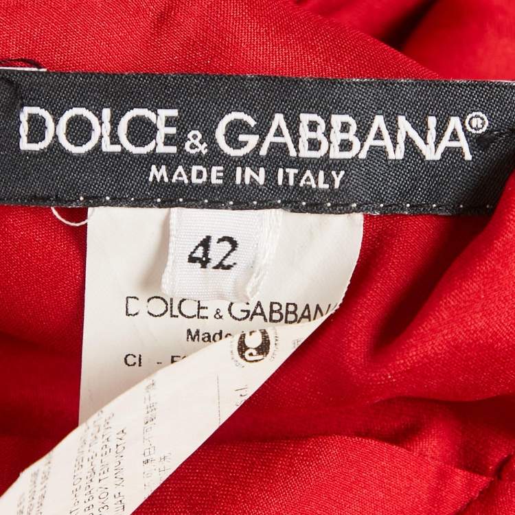 Pre Owned Dolce & Gabbana Red Lace Short Sleeve Midi Dress M