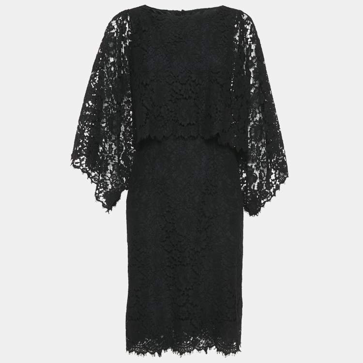 Pre Owned Dolce & Gabbana Black Lace Cape Detail Midi Dress M