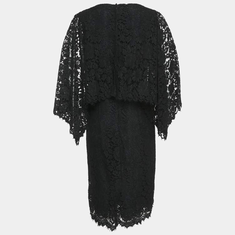 Pre Owned Dolce & Gabbana Black Lace Cape Detail Midi Dress M