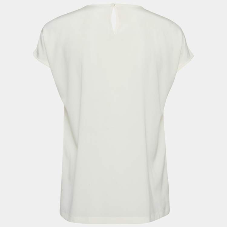 Pre Owned Dolce & Gabbana Off-White Embellished Silk Top S