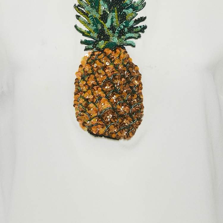Pre Owned Dolce & Gabbana Off-White Embellished Silk Top S