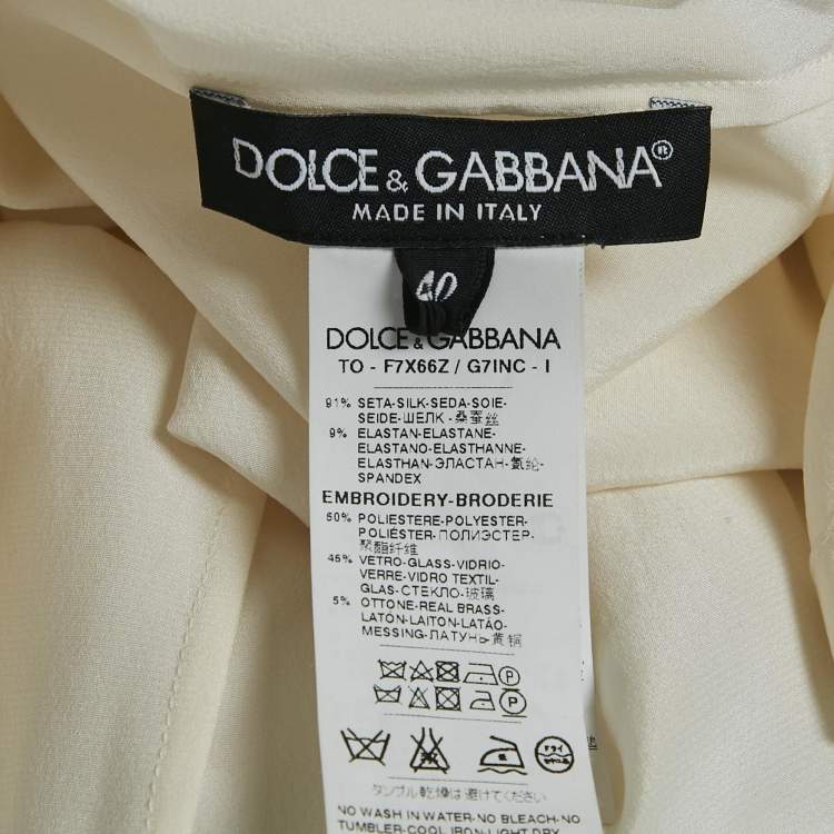 Pre Owned Dolce & Gabbana Off-White Embellished Silk Top S