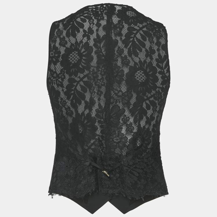Pre Owned Dolce & Gabbana Black Lace and Viscose Button Front Vest S
