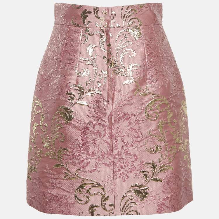 Pre Owned Dolce & Gabbana Pink Floral Brocade Mini Skirt S