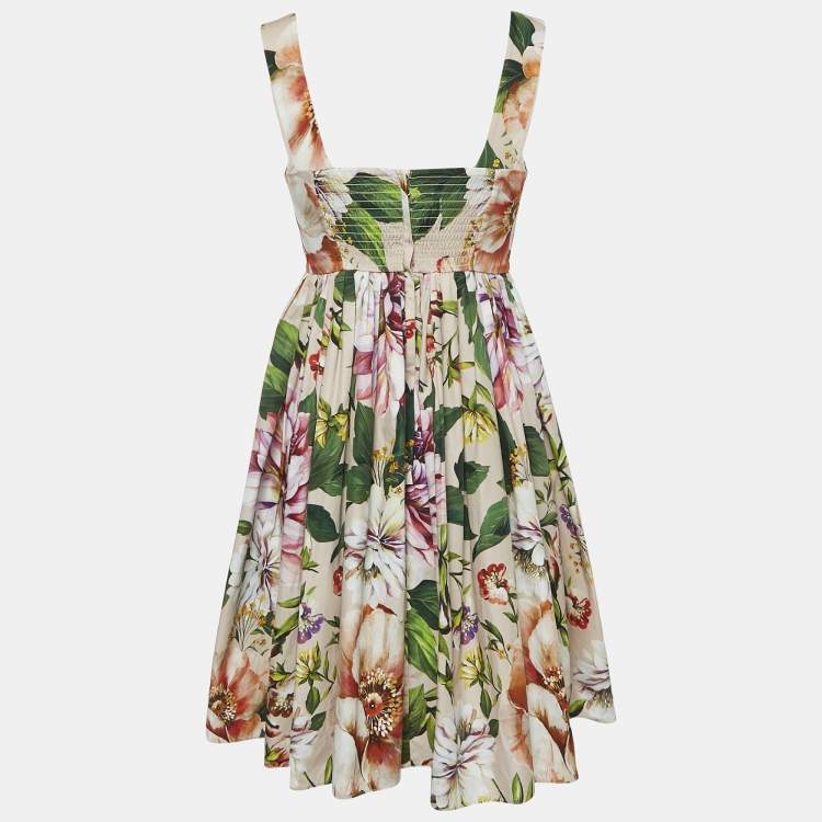 Pre Owned Dolce & Gabbana Multicolor Floral Print Button Detail Sleeveless Mini Dress S