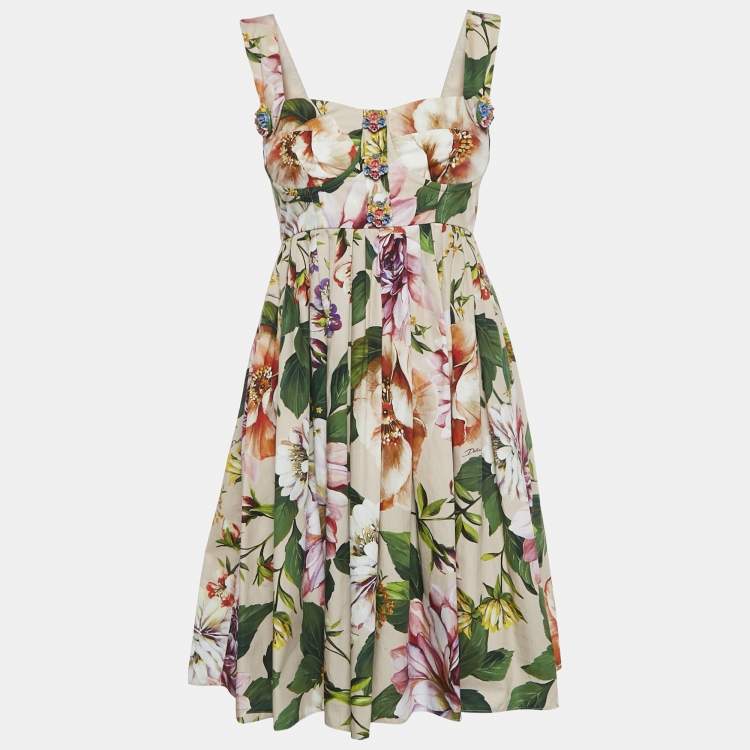 Pre Owned Dolce & Gabbana Multicolor Floral Print Button Detail Sleeveless Mini Dress S