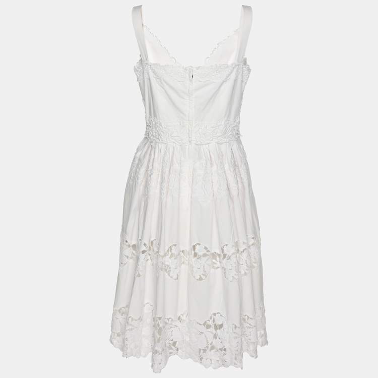 Pre Owned Dolce & Gabbana White Floral Embroidered Midi Dress M