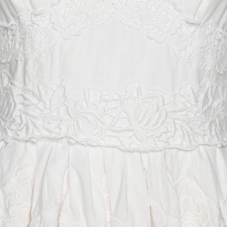 Pre Owned Dolce & Gabbana White Floral Embroidered Midi Dress M