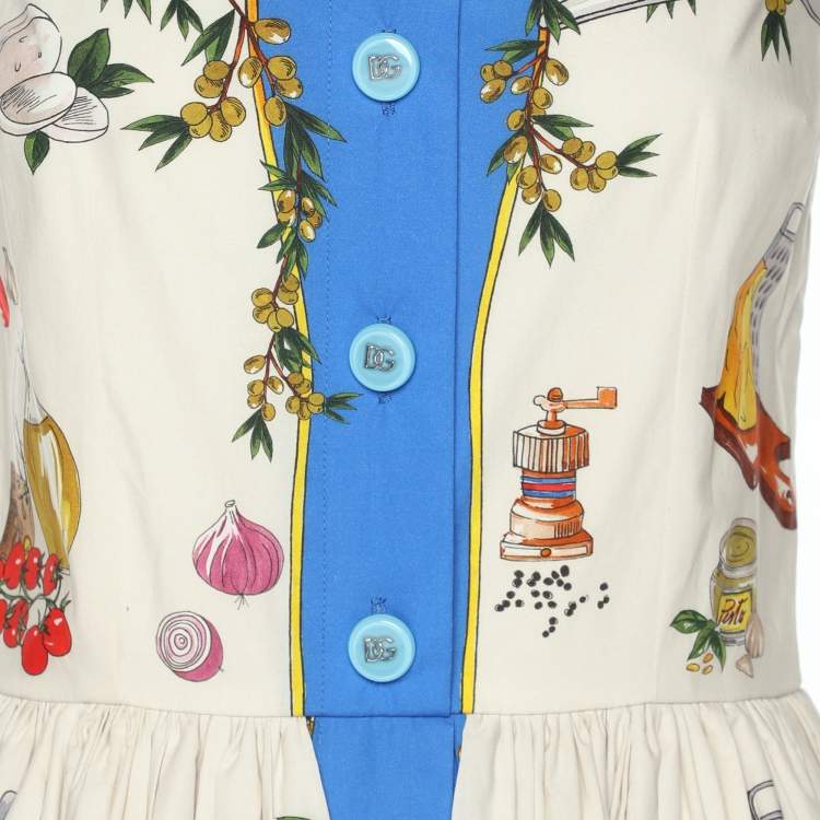 Pre Owned Dolce & Gabbana Multicolor Pasta Print Cotton Midi Dress S