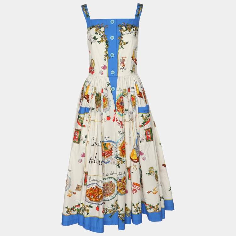 Pre Owned Dolce & Gabbana Multicolor Pasta Print Cotton Midi Dress S