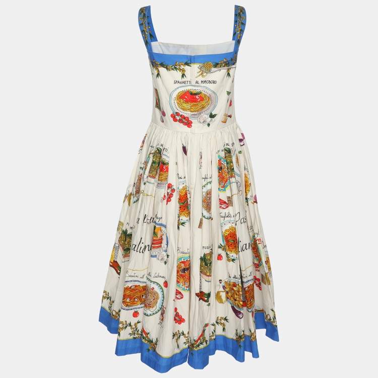 Pre Owned Dolce & Gabbana Multicolor Pasta Print Cotton Midi Dress S