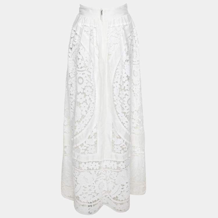 Pre Owned Dolce & Gabbana White Embroidered Cotton Maxi Skirt M 