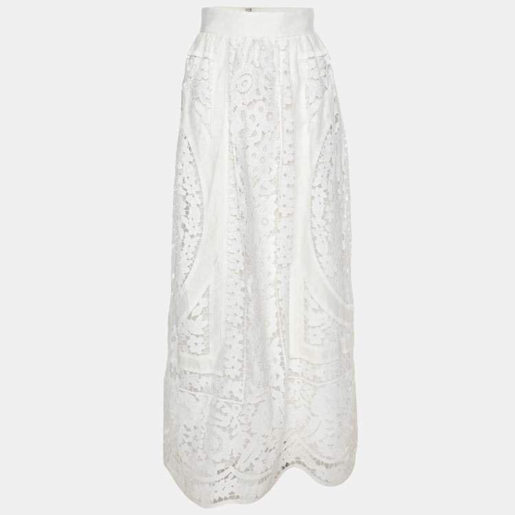Pre Owned Dolce & Gabbana White Embroidered Cotton Maxi Skirt M 