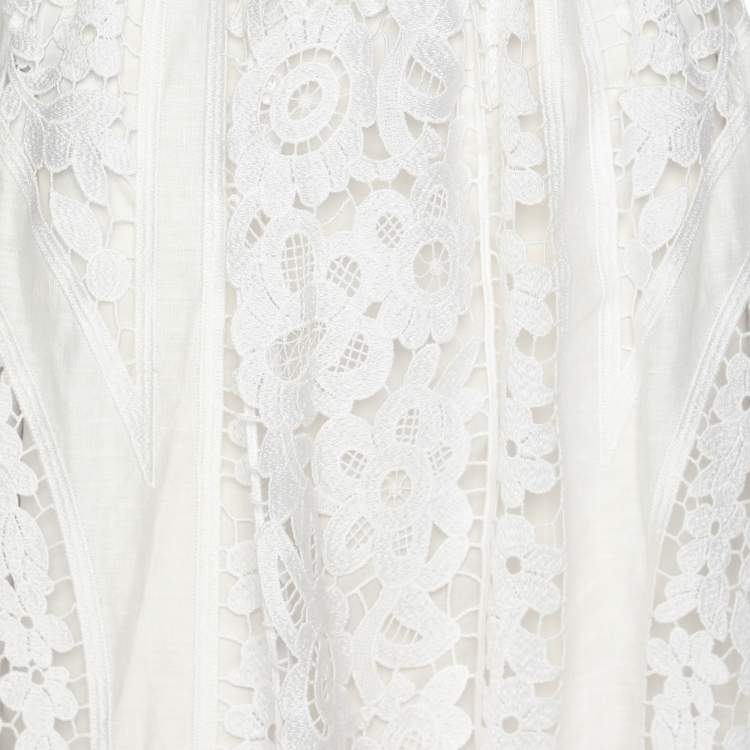 Pre Owned Dolce & Gabbana White Embroidered Cotton Maxi Skirt M 