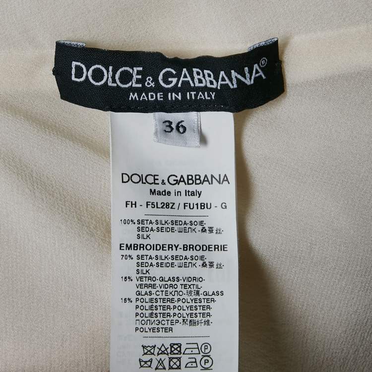 Pre Owned Dolce & Gabbana White Floral Applique Organza Silk Sheer Blouse XS
