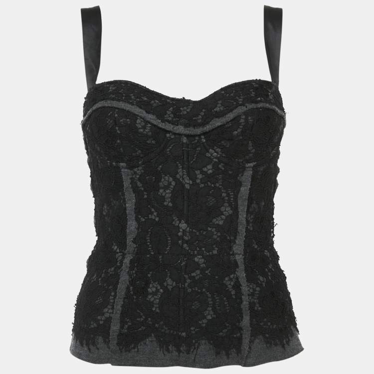 Pre Owned Dolce & Gabbana Black Lace and Jersey Bustier Top M