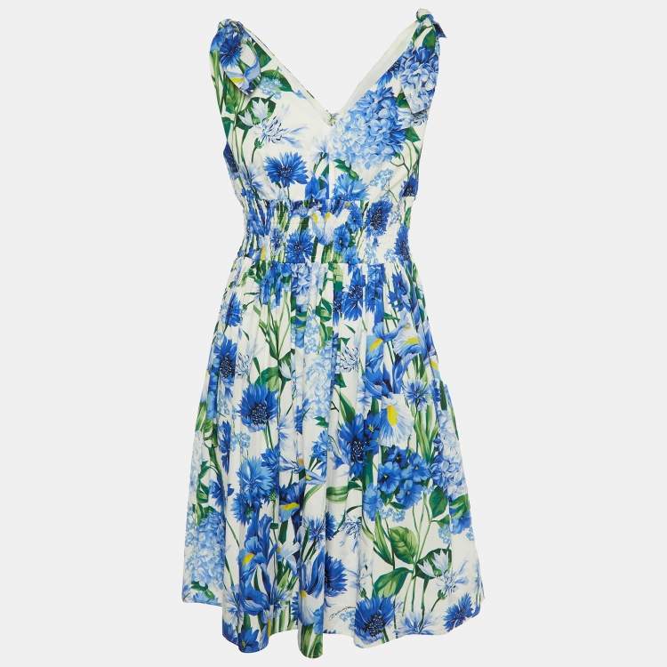 Pre Owned Dolce & Gabbana Blue Floral Print Cotton Sleeveless Dress L