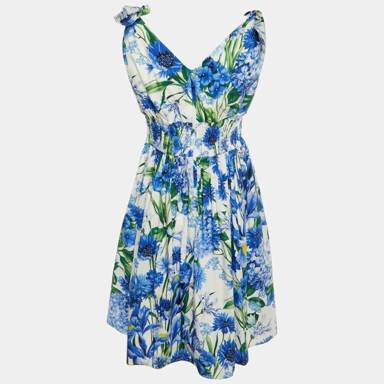 Pre Owned Dolce & Gabbana Blue Floral Print Cotton Sleeveless Dress L