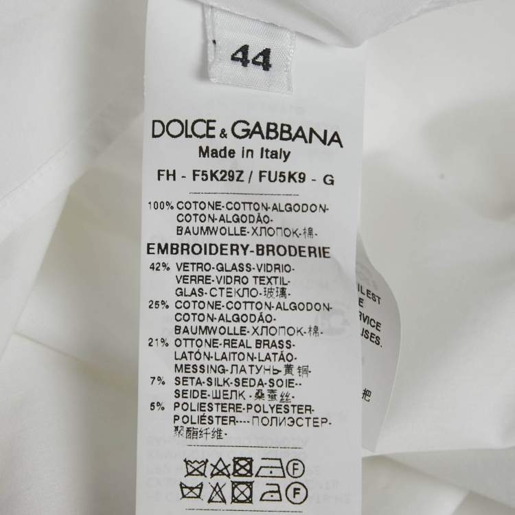 Pre Owned Dolce & Gabbana White Cotton Sequin Detail  Full Sleeve Shirt M