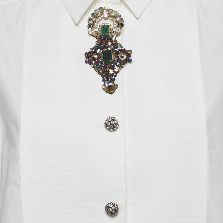 Pre Owned Dolce & Gabbana White Cotton Sequin Detail  Full Sleeve Shirt M
