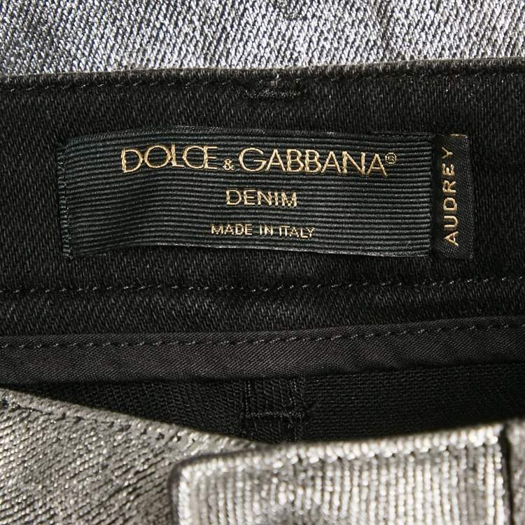Pre Owned Dolce & Gabbana Silver Coated Skinny Jeans S Waist 26"