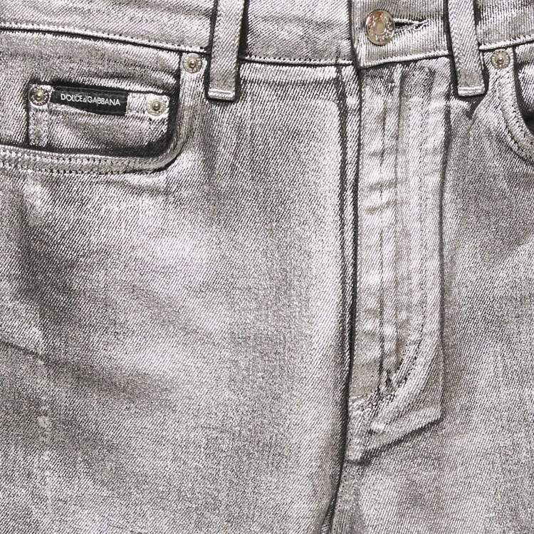 Pre Owned Dolce & Gabbana Silver Coated Skinny Jeans S Waist 26"