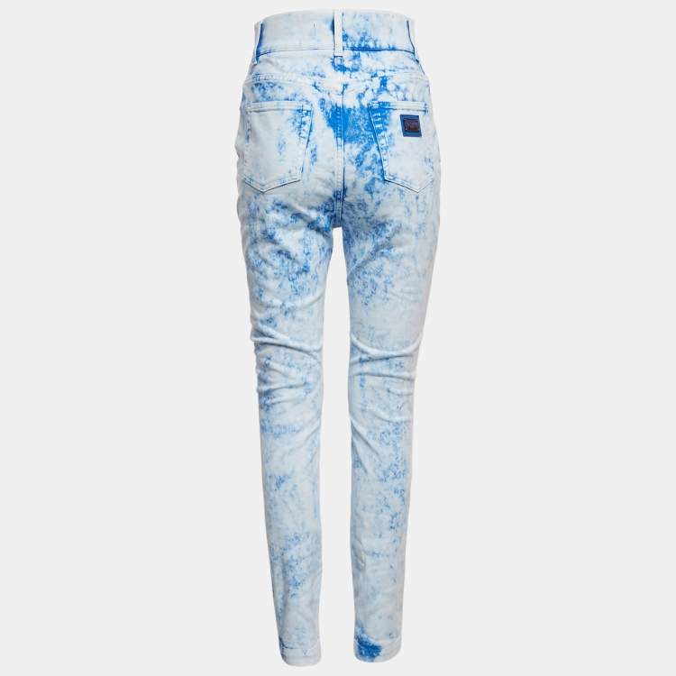 Pre Owned Dolce & Gabbana White/Blue Tie-Dye Denim Jeans M Waist 28" 