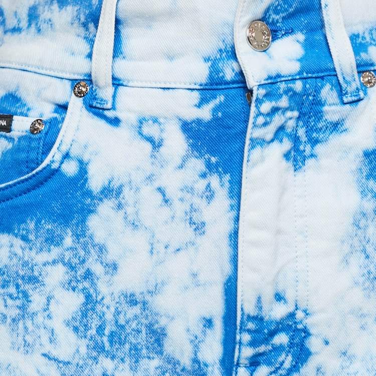 Pre Owned Dolce & Gabbana White/Blue Tie-Dye Denim Jeans M Waist 28" 