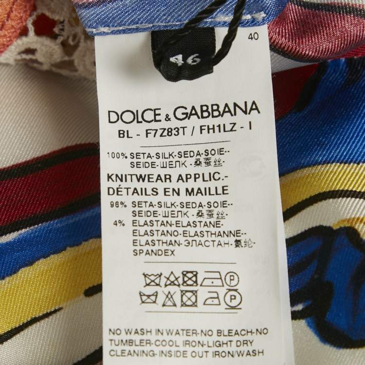 Pre Owned Dolce & Gabbana Multicolor Majolica Print Silk Lace Trim Top L