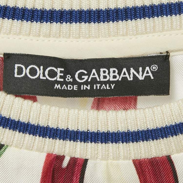 Pre Owned Dolce & Gabbana Multicolor Majolica Print Silk Lace Trim Top L