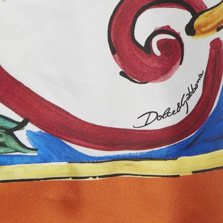 Pre Owned Dolce & Gabbana Multicolor Majolica Print Silk Lace Trim Top L