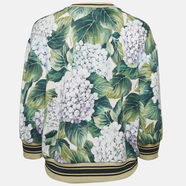 Pre Owned Dolce & Gabbana Green Hortensia Print Cotton Knit Jumper M