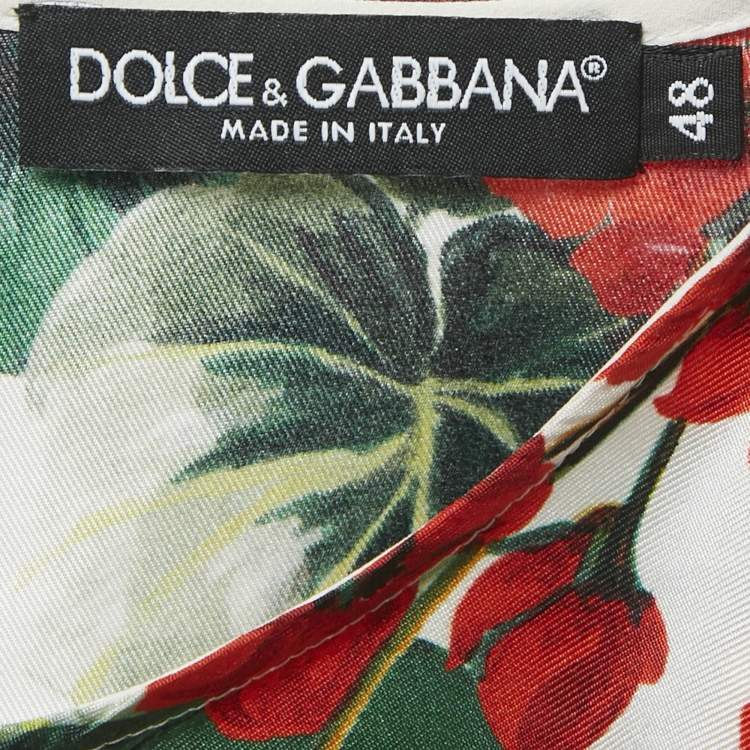Pre Owned Dolce & Gabbana Red Floral Print Silk Blouse L 