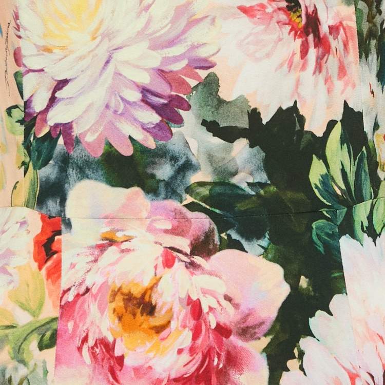 Pre Owned Dolce & Gabbana Pink Floral Print Crepe Lace Trim Short Dress M