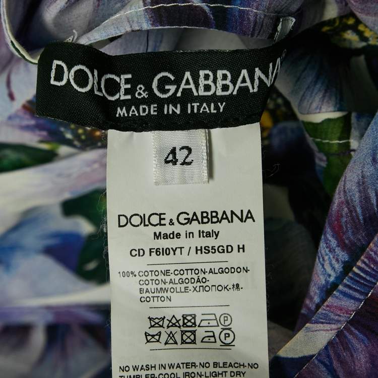 Pre Owned Dolce & Gabbana Purple Poppy Print Poplin Tiered Mini Dress M