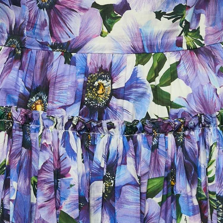 Pre Owned Dolce & Gabbana Purple Poppy Print Poplin Tiered Mini Dress M