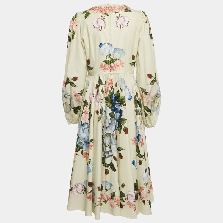 Pre Owned Dolce & Gabbana Light Green Floral Print Cotton Midi Dress L