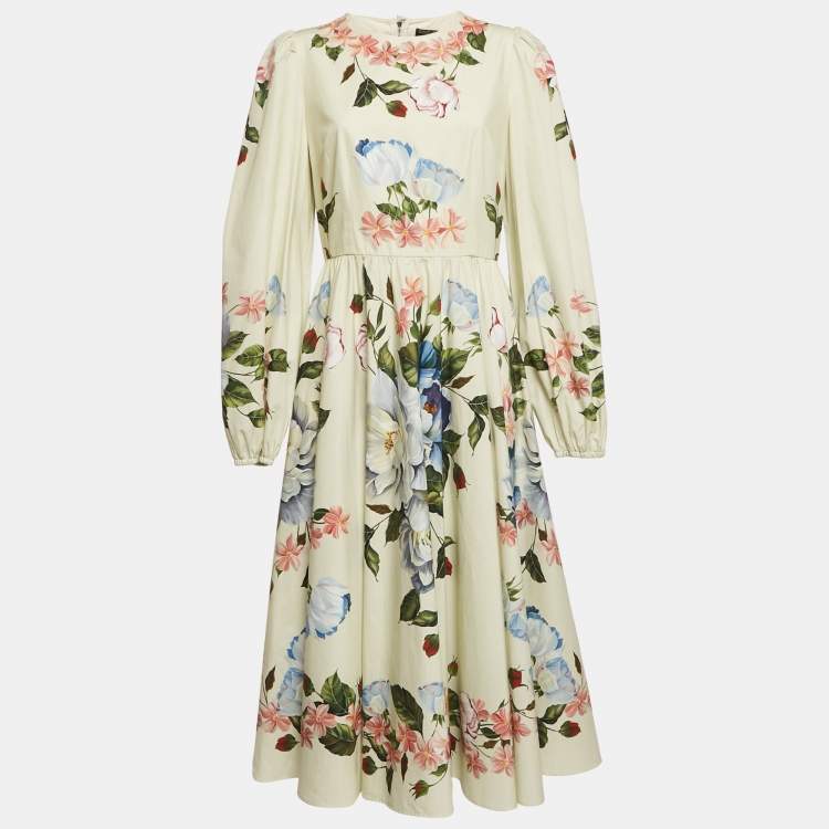 Pre Owned Dolce & Gabbana Light Green Floral Print Cotton Midi Dress L
