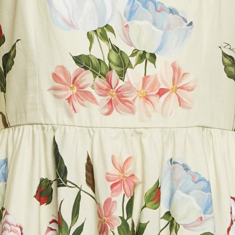 Pre Owned Dolce & Gabbana Light Green Floral Print Cotton Midi Dress L