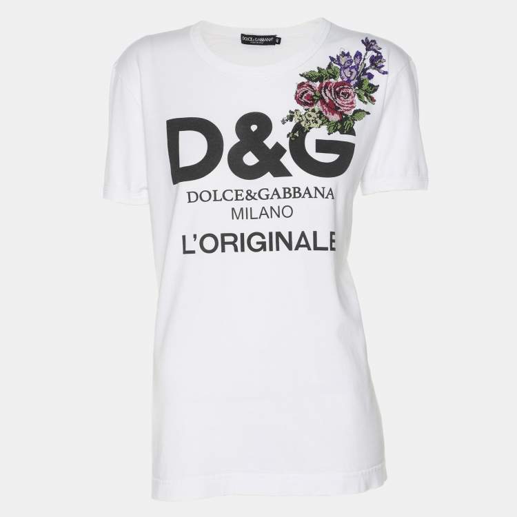 Pre Owned Dolce & Gabbana White Cotton Logo Print T-Shirt S