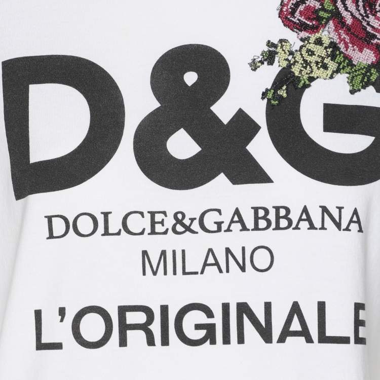 Pre Owned Dolce & Gabbana White Cotton Logo Print T-Shirt S