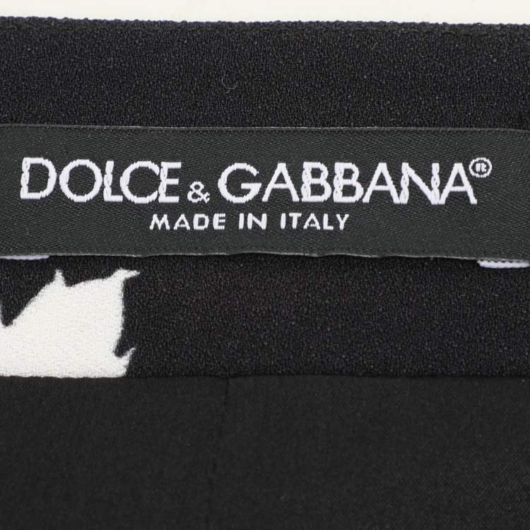 Pre Owned Dolce & Gabbana Black Floral Print Crepe A-Line Skirt M