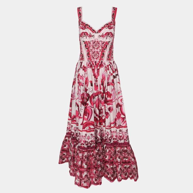 Pre Owned Dolce & Gabbana Pink Majolica Print Cotton Midi Dress M