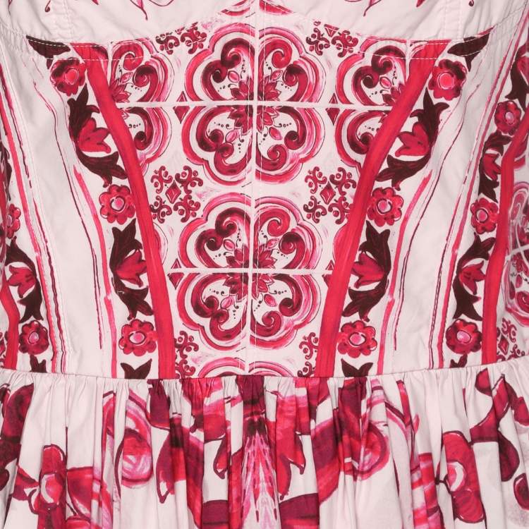 Pre Owned Dolce & Gabbana Pink Majolica Print Cotton Midi Dress M
