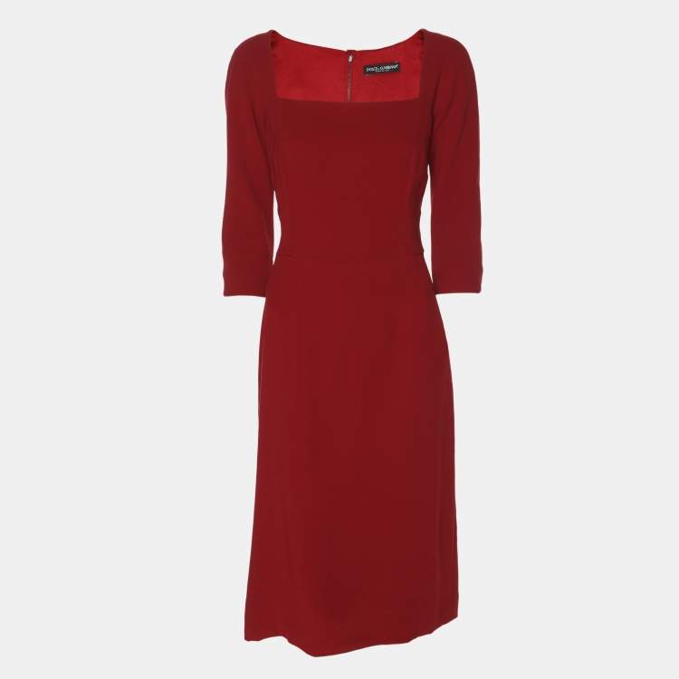 Pre Owned Dolce & Gabbana Red Stretch Crepe Scoop Neck Candy Midi Dress M