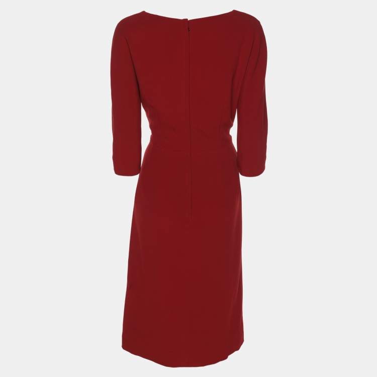 Pre Owned Dolce & Gabbana Red Stretch Crepe Scoop Neck Candy Midi Dress M