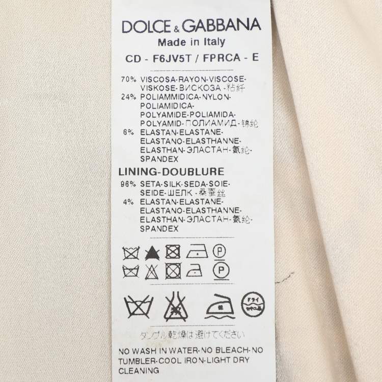 Pre Owned Dolce & Gabbana Beige/Black Printed Crepe Midi Dress M
