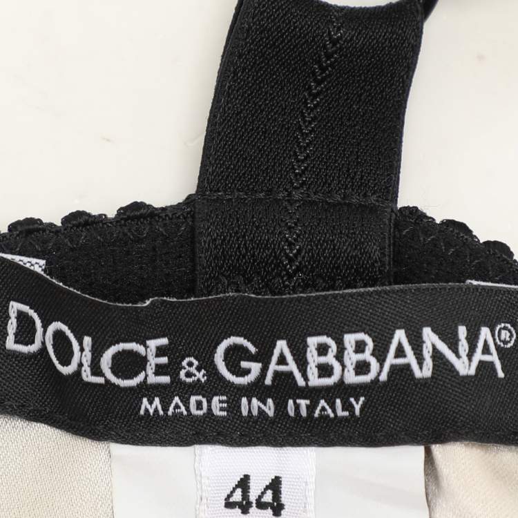 Pre Owned Dolce & Gabbana Beige/Black Printed Crepe Midi Dress M