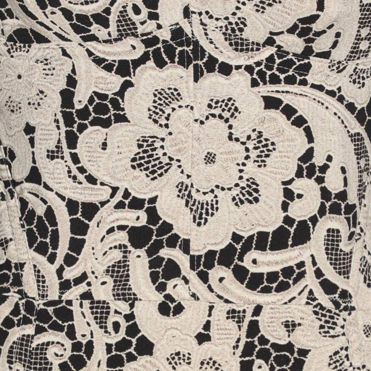 Pre Owned Dolce & Gabbana Beige/Black Printed Crepe Midi Dress M