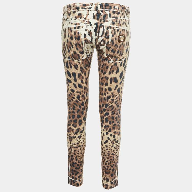 Pre Owned Dolce & Gabbana Brown Animal Print Denim Pop Fit Jeans M/Waist 32"